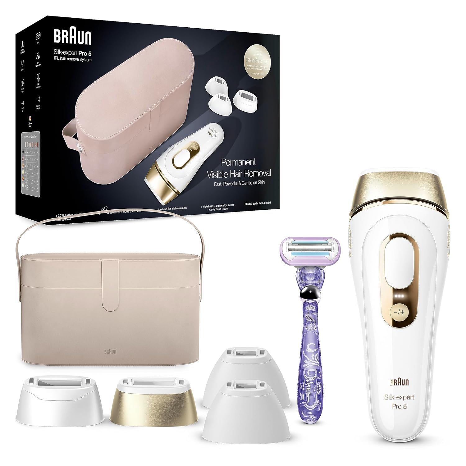 Braun IPL Silk·expert Pro 5 PL5347 Latest Generation IPL for Women and Men, At-Home Hair Removal System, White and Gold