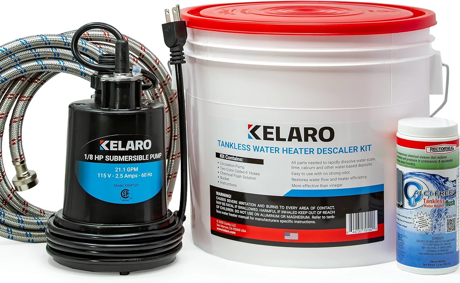 Kelaro Tankless Water Heater Flushing Kit with Rectorseal Calci-Free Descaler
