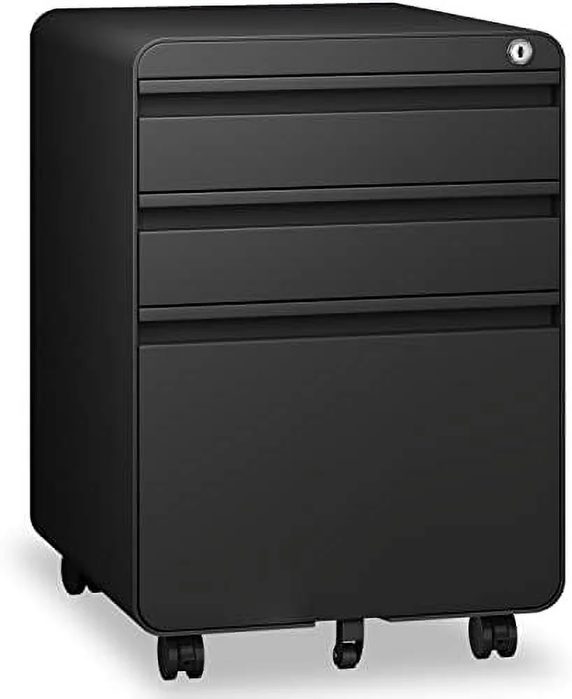 TJUNBOLIFE 3 Drawer File Cabinet  Metal Filing Cabinets with Lock Wheels &amp