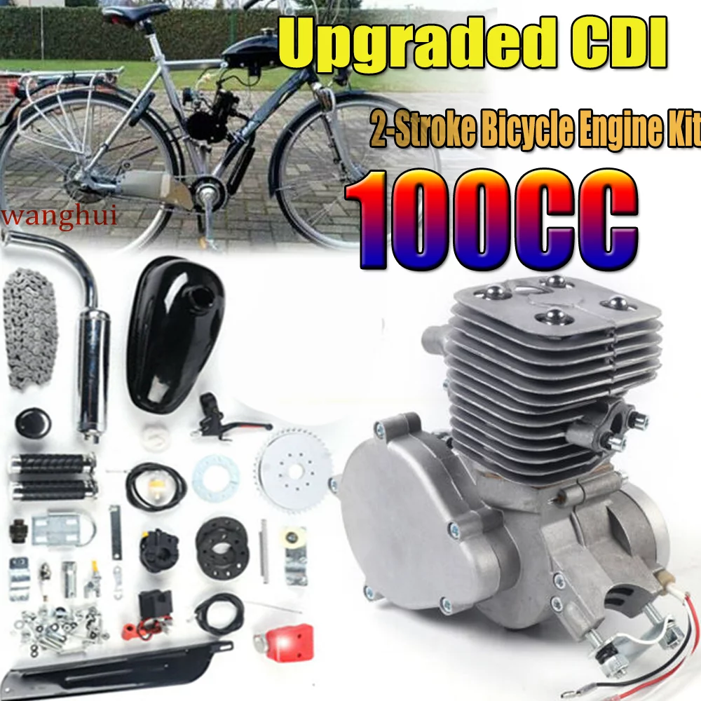 100CC Bicycle Engine Kit, 2 Stroke/4 Stroke Bike Motor Kit, Air-Cooling Modified Full Set Petrol Gas Motor Conversion Kit