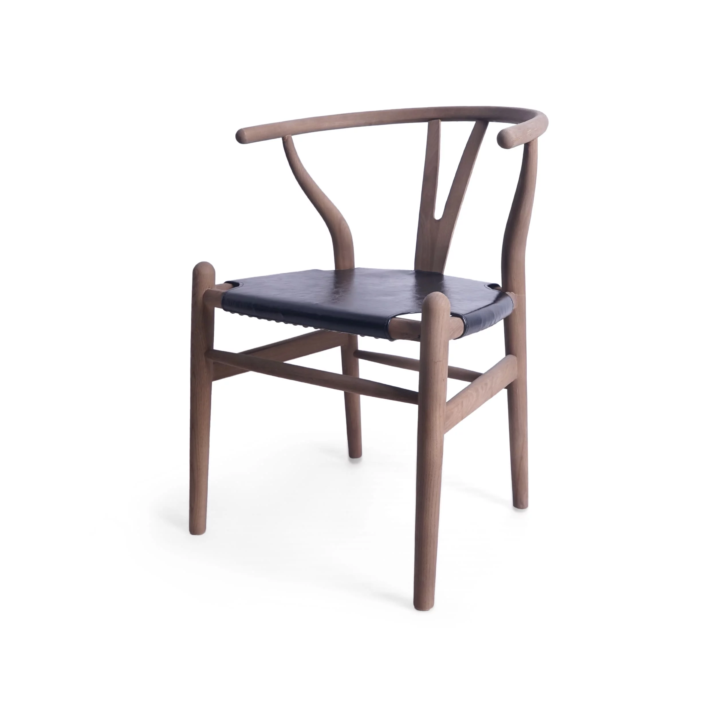 GDF Studio Quince Rustic Faux Leather and Elm Wood Wishbone Chair, Black and Antique