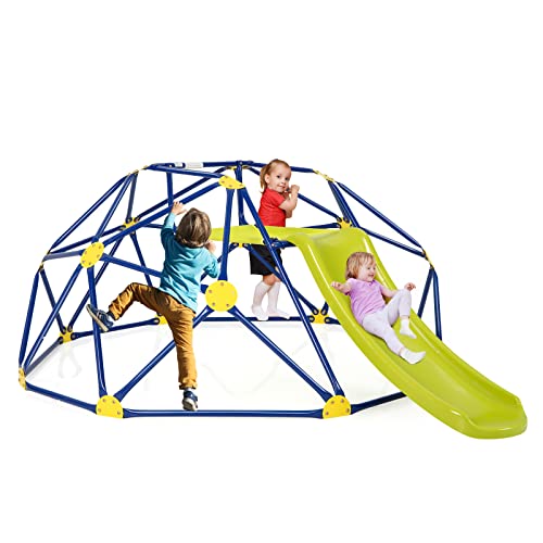 Costzon Climbing Dome with Slide, 2 in 1 Outdoor Jungle Gym Monkey Bar Climbing Toys for Toddlers