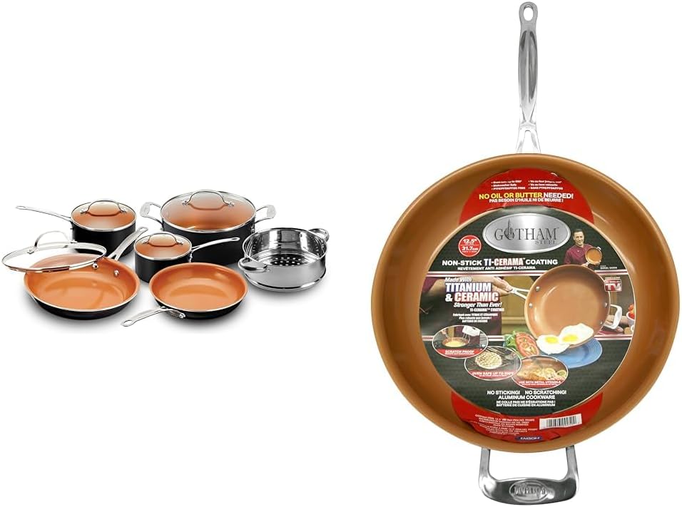 Gotham Steel 10 Piece Pots and Pans Set Nonstick Cookware Set with Ultra Nonstick Ceramic Coating & Gotham Steel Non Stick Frying Pan