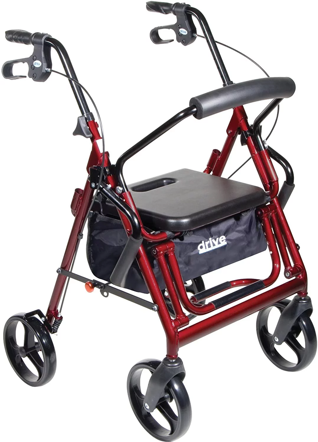 Drive Medical Duet Transport Wheelchair Rollator Walker, Burgundy 1 ea (Pack of 3) - Curated Treasures Market