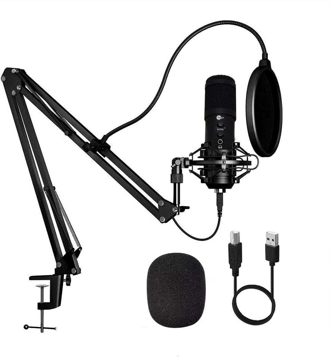 TERGIT Upgraded Condenser Microphone Professional Studio Cardioid Kit Arm Shock Mount Pop Filter Plug and Play Podcasting Gaming YouTube Broadcasting