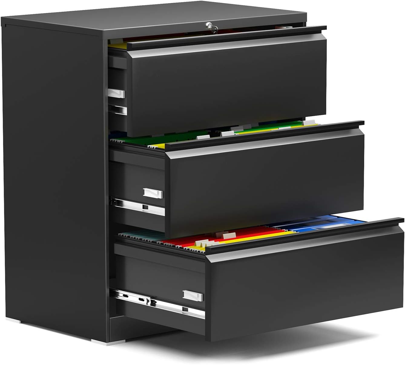 AOBABO 3 Drawer Lateral File Cabinet,Metal Filing Storage Cabinet with Lock,Steel File Cabinets for Office and Home,Black,Assembly Required