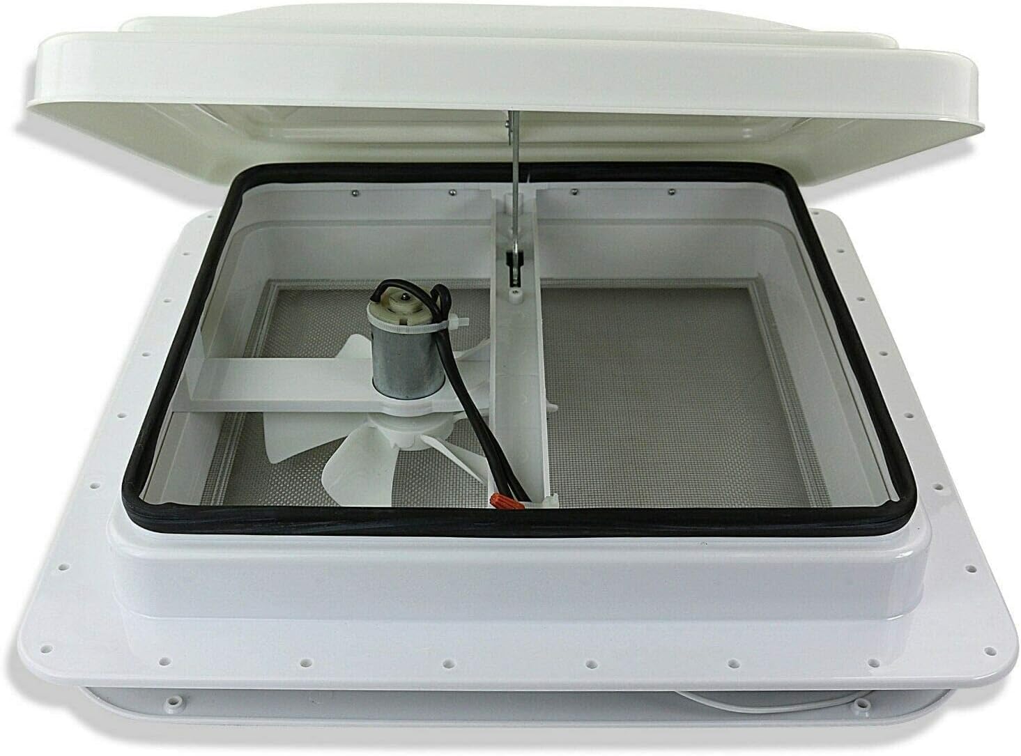 14" RV Vent Fan RV Trailer Roof Vent Complete 12 Volt FAN Trailer Universal White Lid Roof Vent w/ White Lid and Interior Garnish for Camper