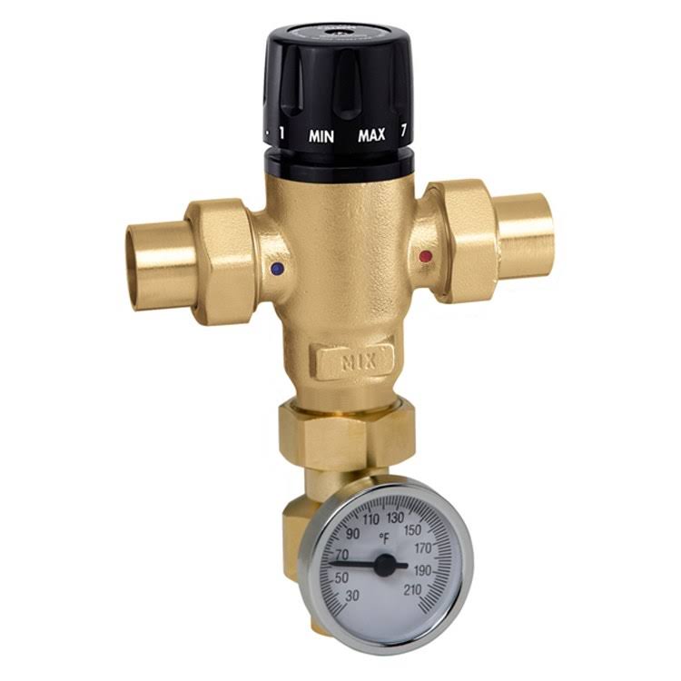 Caleffi 521619A MIXCAL 3-Way Mixing Valve 1x22 Sweat w/ Temp Gauge