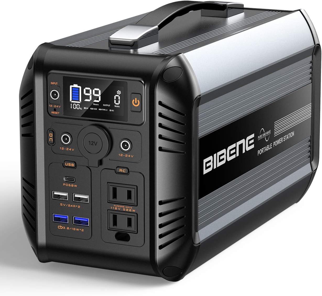 BIBENE 500W Portable Power Station CN505, 614Wh Solar Generator with PD 60W USB-C, 110V Power Supply AC Outlet for Outdoor Camping