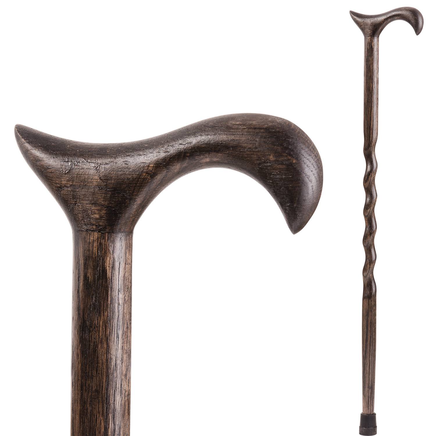 Brazos Twisted Oak Handcrafted Wood Cane with Derby Handle, Flint, 34 inch
