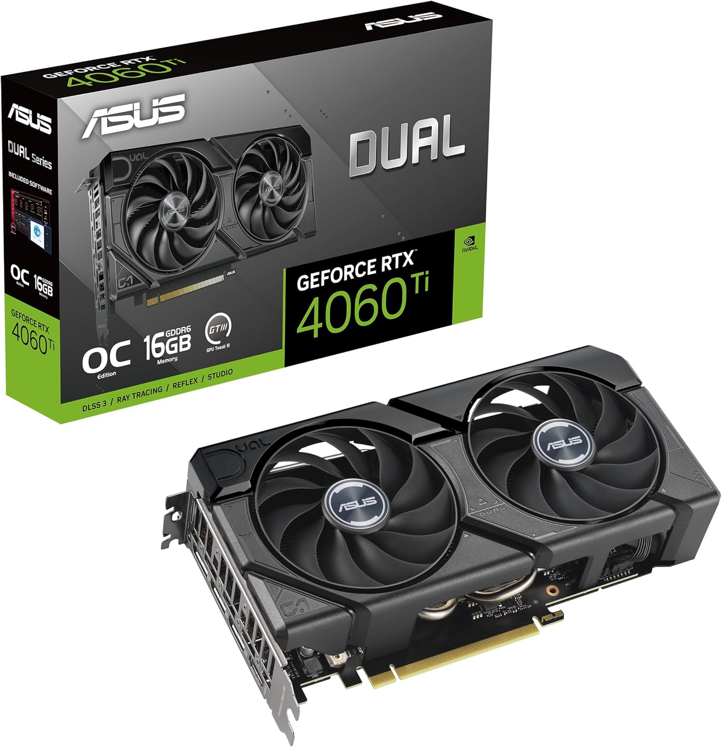 Asus Dual GeForce RTX™ 4060 Ti EVO OC Edition 16GB GDDR6 (PCIe 4.0, 16GB GDDR6, DLSS 3, HDMI 2.1a, DisplayPort 1.4a, 2.5-Slot Design