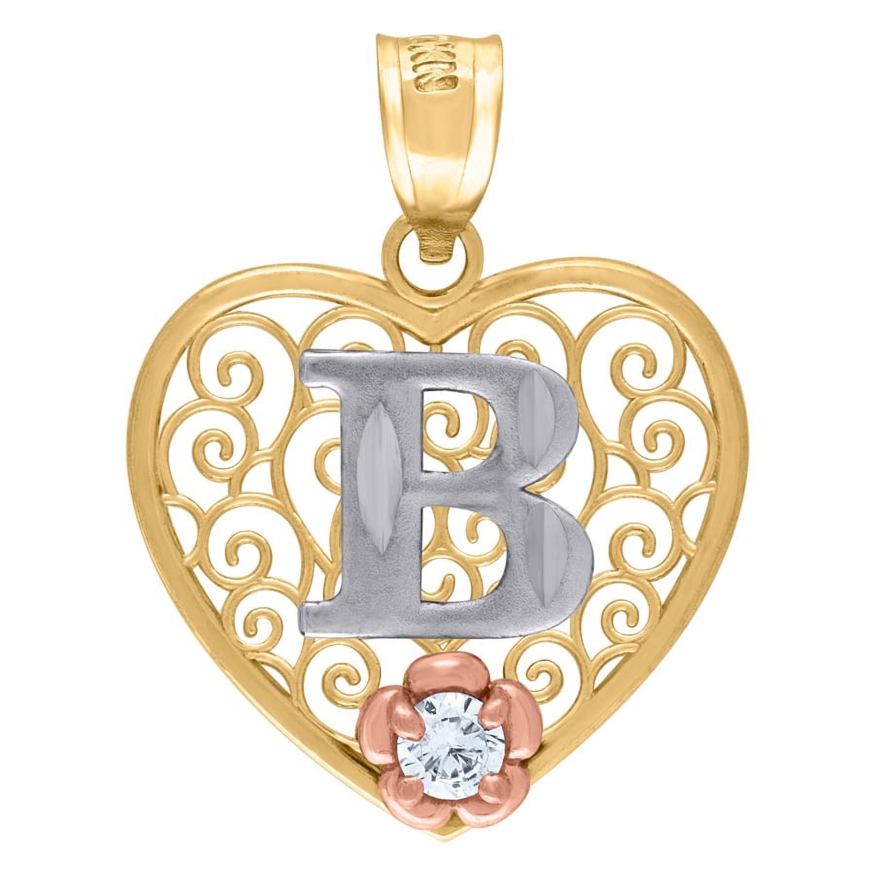 10k Tri color Gold Womens Love Heart Letter Name Personalized Monogram Initial B Charm Pendant Necklace Measures 24.5x18