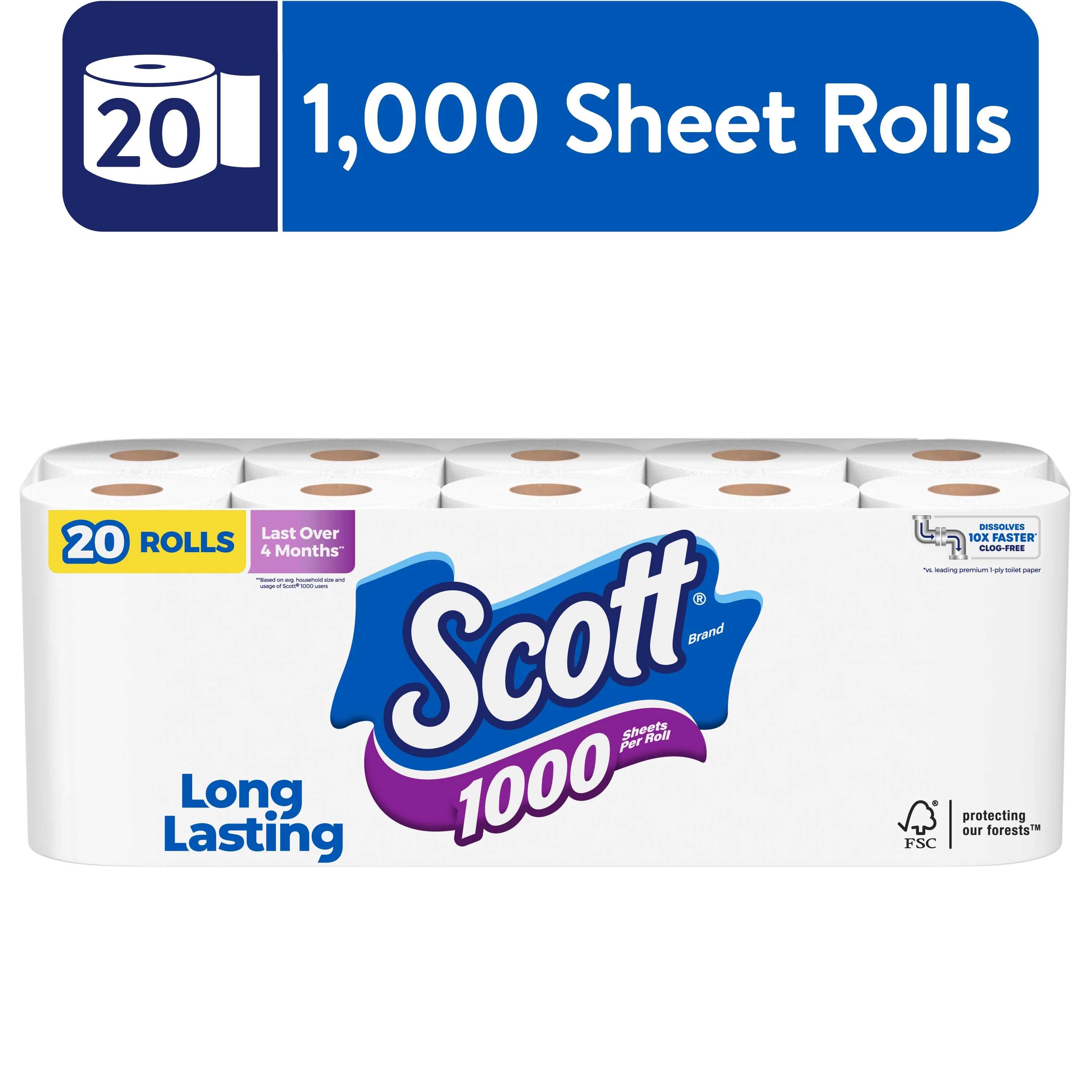 (4 pack) Scott 1000 Toilet Paper, 20 Rolls, 1,000 Sheets Per Roll - Curated Treasures Market