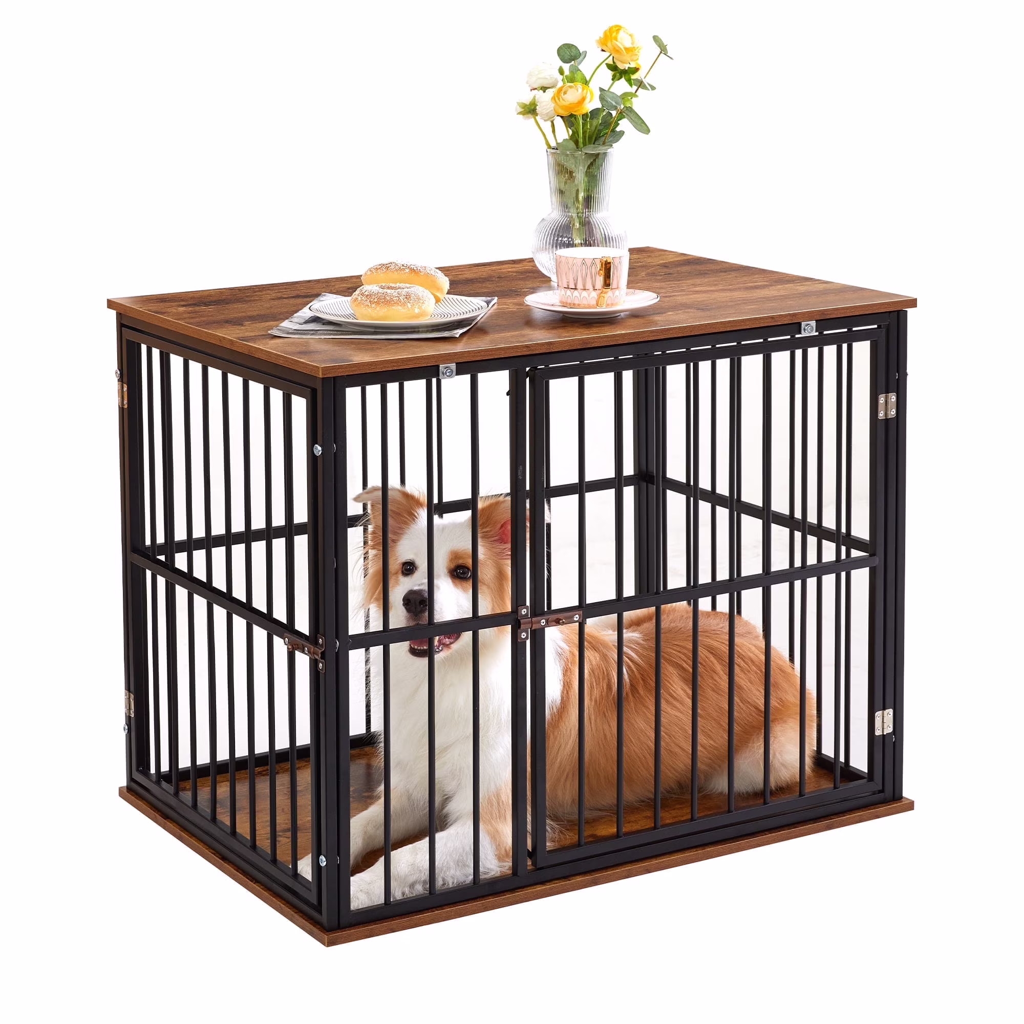 Made4Pets Medium Wooden Dog Crate Furniture with Washable Cushion for Dogs