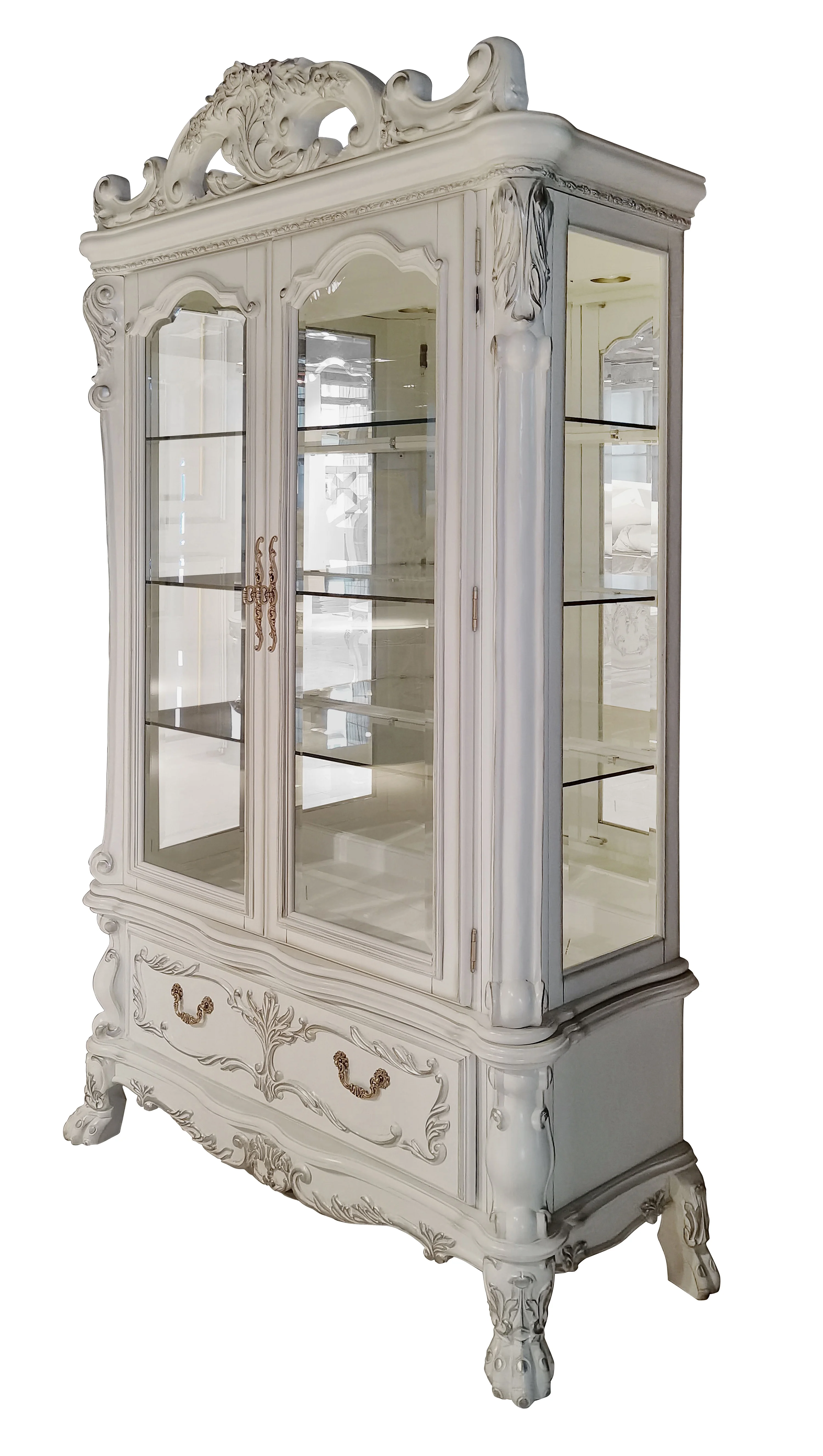 ACME Dresden 3-Shelf Wooden Frame Curio Cabinet in Bone White