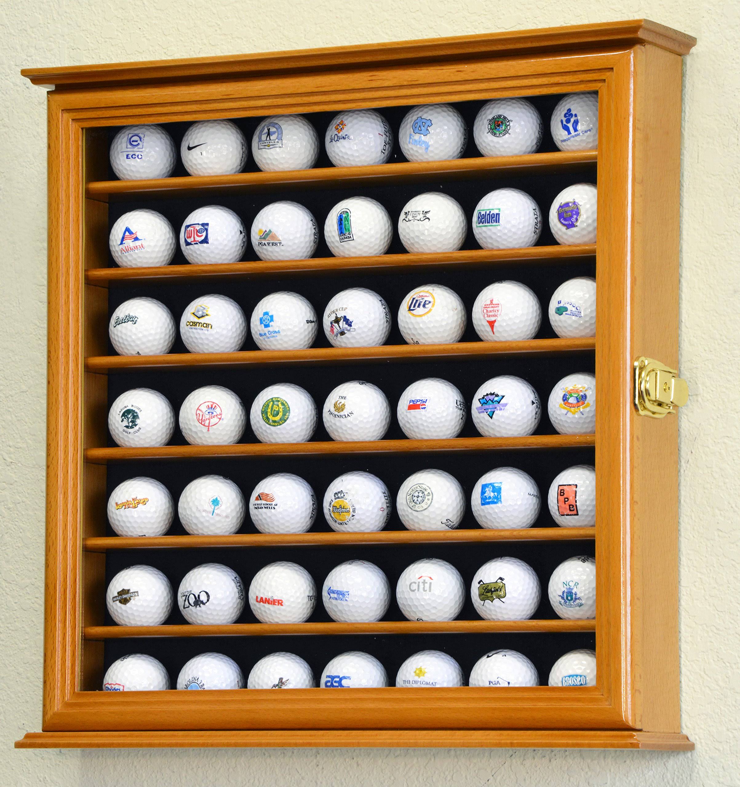 49 Golf Ball Display Case Cabinet Wall Rack Holder w/98% UV Protection Lockable -Oak