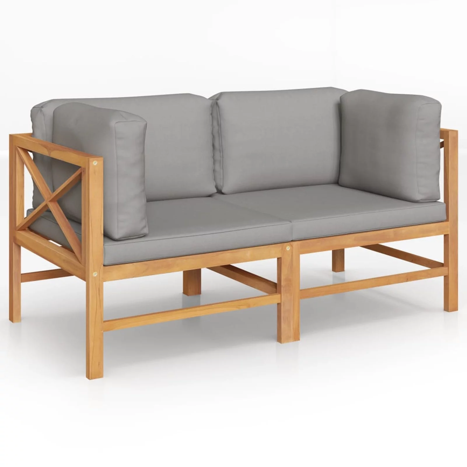 Anself 2-Seater Patio Bench with Dark Gray Cushion Teak Wood 2 Corner Sofa Set for Garden, Backyard, Balcony, Park, Terrace, Outdoor Furniture
