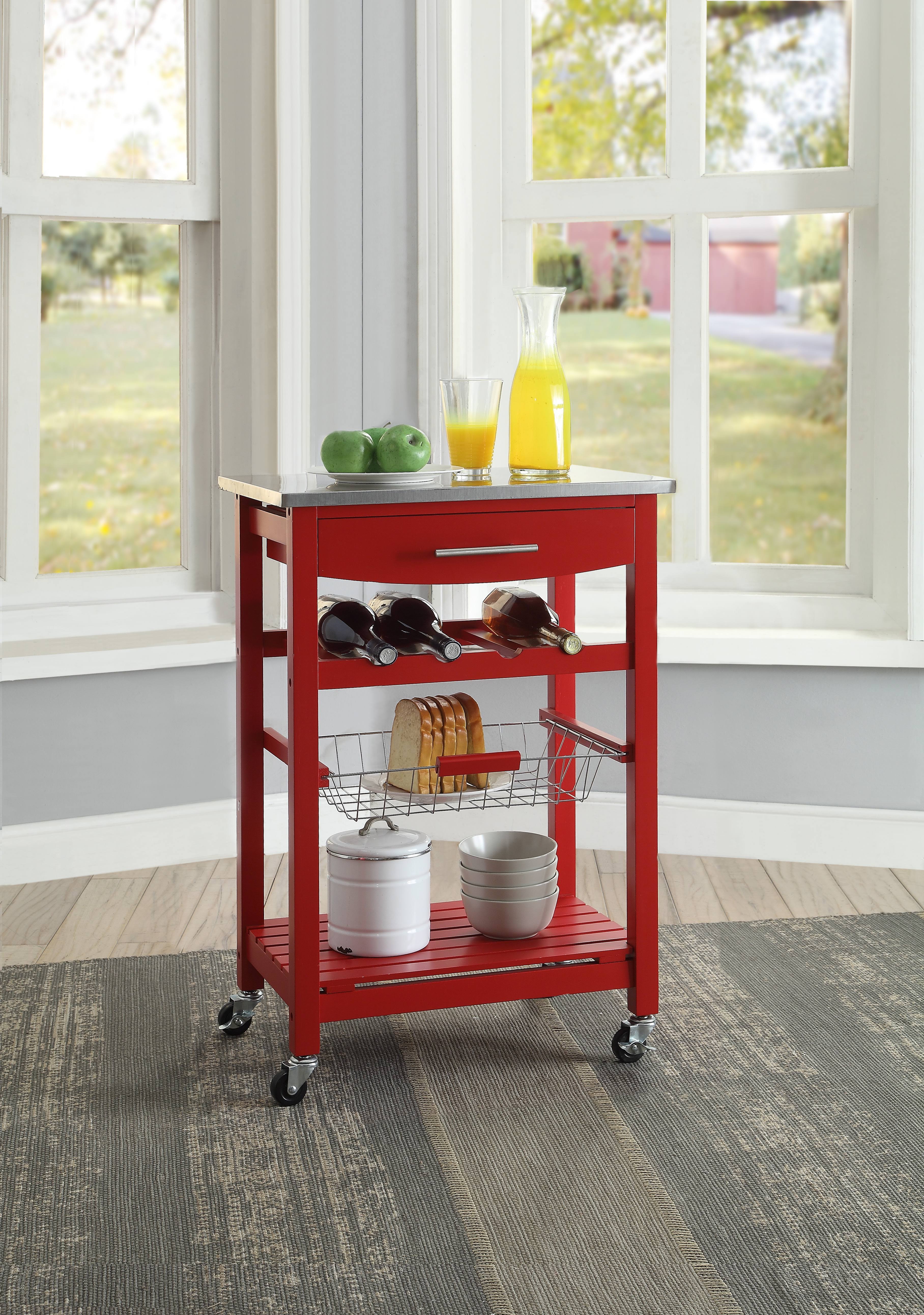 Linon Clarke Kitchen Bar Cart, Red