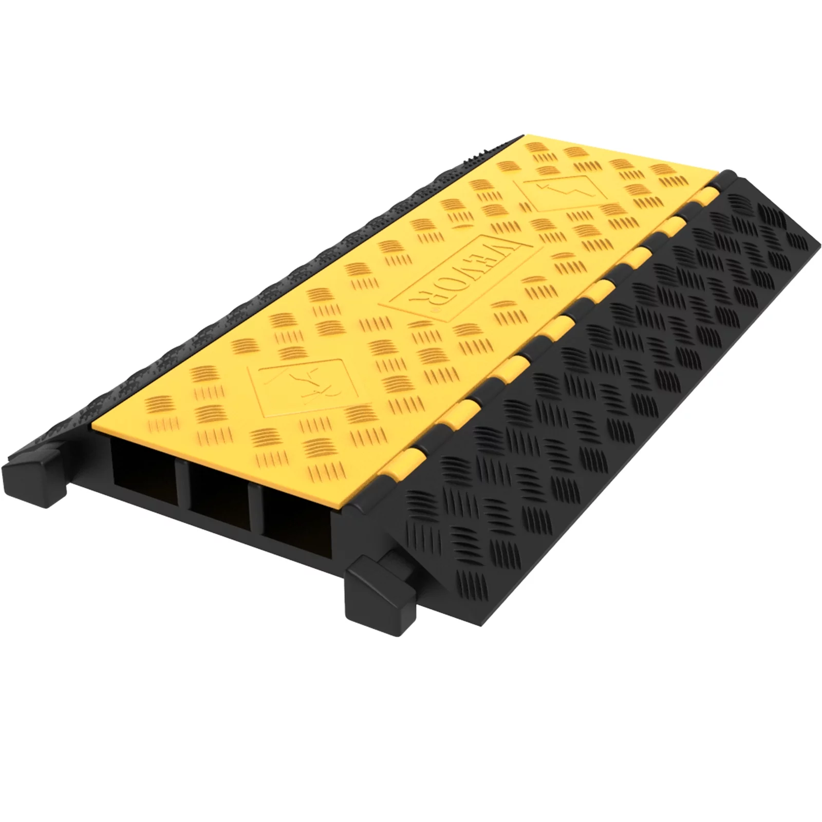 VEVORbrand 3-Channel Rubber Cable Protector Ramp 2 x 2.3 inch Channel Heavy Duty Cable Wire Cord Cover Ramp Speed Bump Driveway Hose Cable Ramp