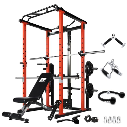 RitFit Power Cage with Optional LAT PullDown/Cable Crossover/Smith Machine System, 1000LB Squat Rack for Home & Garage Gym