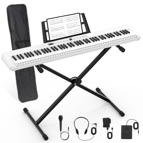 88 Key Piano Keyboard,Beginner Electric Digital Piano with Semi Weighted Keys,Keyboard Piano withSustain Pedal, Power Supply, Stand, Carrying Case