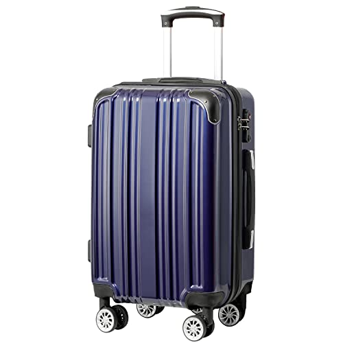 Coolife Luggage Expandable(only 28") Suitcase PC+ABS Spinner 20in 24in 28in Carry on (white grid new, L(28in))