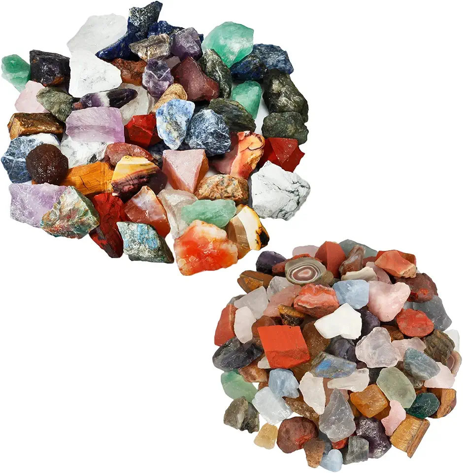 Pack of 2 Natural Raw Stones Rough Rock Crystals for Tumbling,Cabbing,Assorted Stones1pound, 1"-2.5" & 0.4"-1" - Kansas Nuitrition - HNZSDS