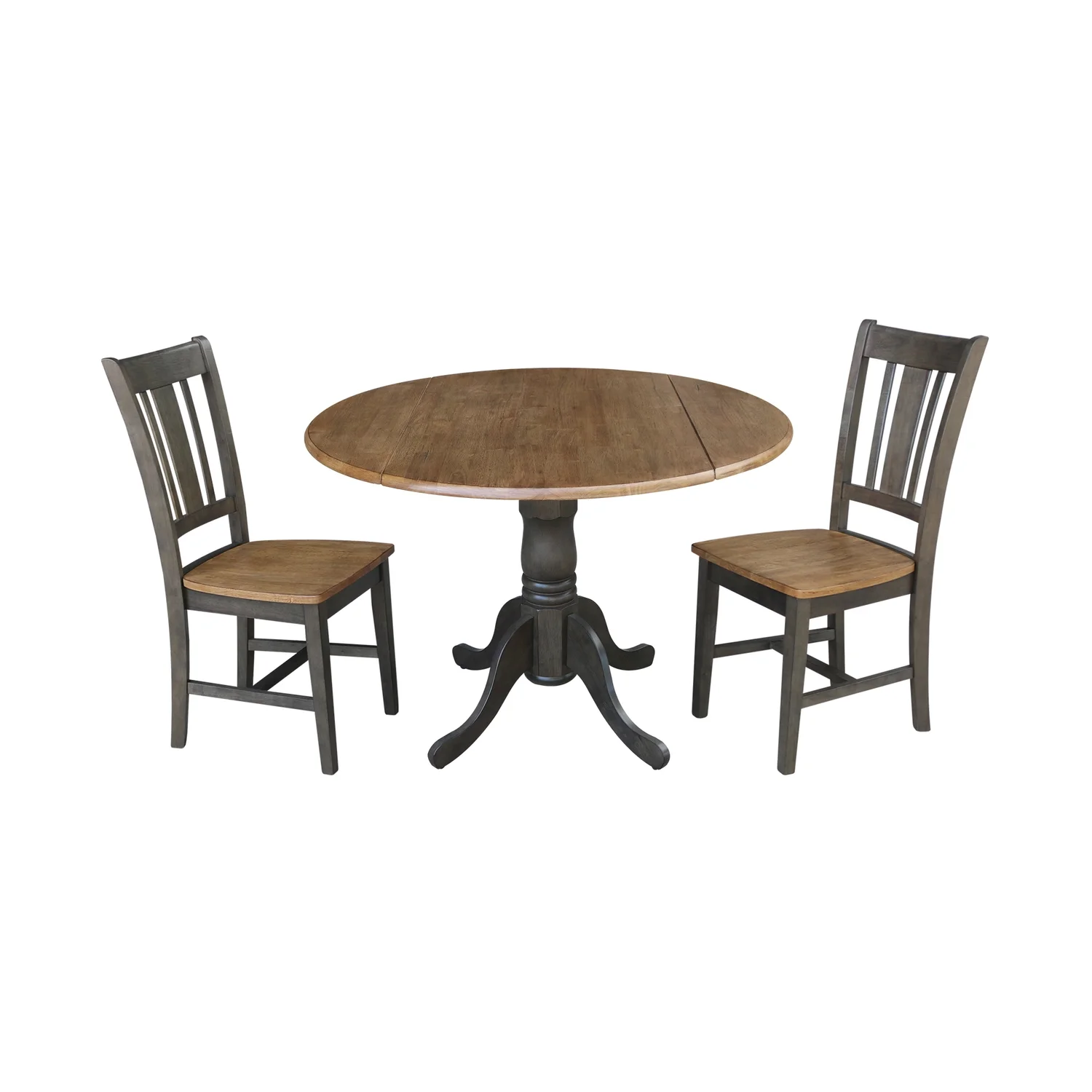 42" Wood Drop Leaf Table With 2 Side Chairs in Hickory/Washed Coal - 3 Piece Set