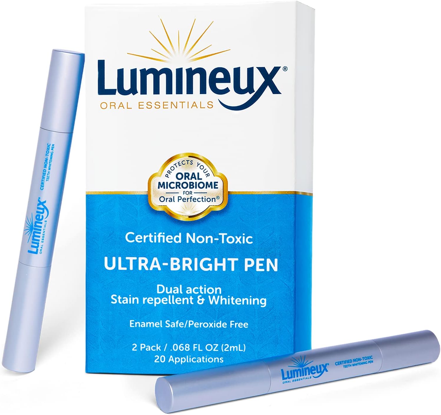 Lumineux Bright Whitening Pen - 2-Pack - Whitening Without The Harm - Dual Action Stain Repellant and Whitener