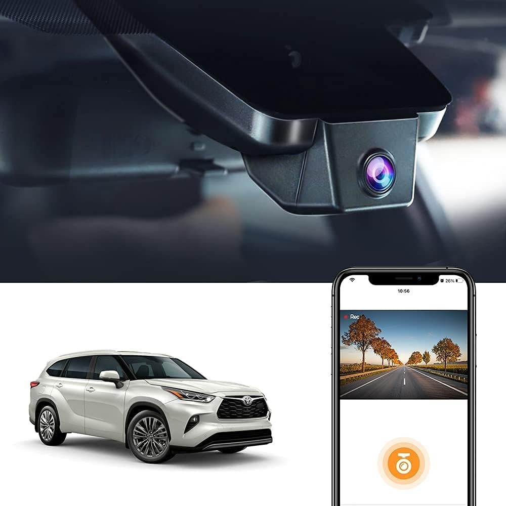 Fitcamx 4K Dash Cam for Toyota Highlander 2022 2021 2020 LE Limited L XLE XSE Platinum UX70 (4th Gen), OEM Style Factory Look, UHD Video WiFi