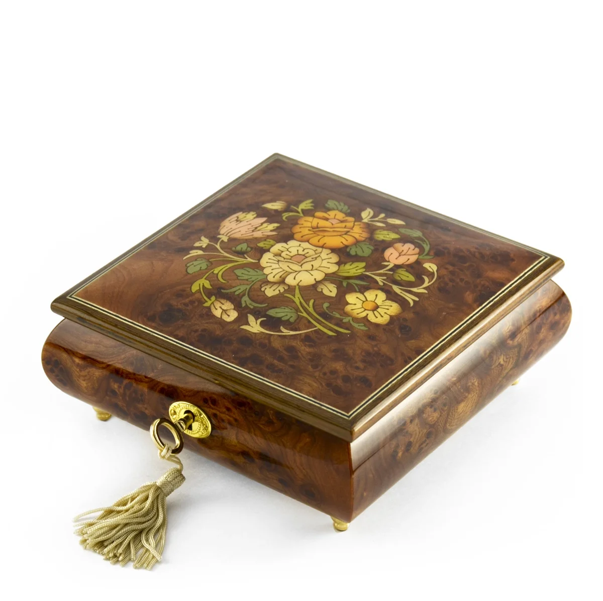 Handcrafted 30 Note Floral Inlay Music Box with Lock and Key - 9th Symphony (Ode to Joy)