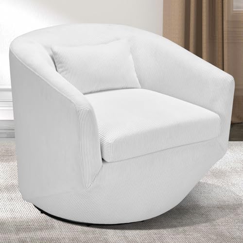 CANMOV 360° Swivel Accent Chair Set of 2, Upholstered Swivel Barrel Chair with Pillow, Modern Single Sofa Arm Chair for Living Room, Bedroom, Club