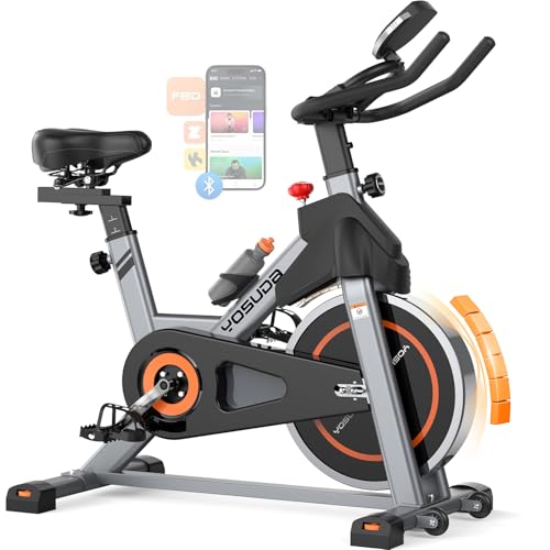 YOSUDA Exercise Bike, Brake Pad Stationary Bike for Home with Exclusive App, Magnetic Indoor Cycling Bike with 300 lb Weight Capacity, Low Noise
