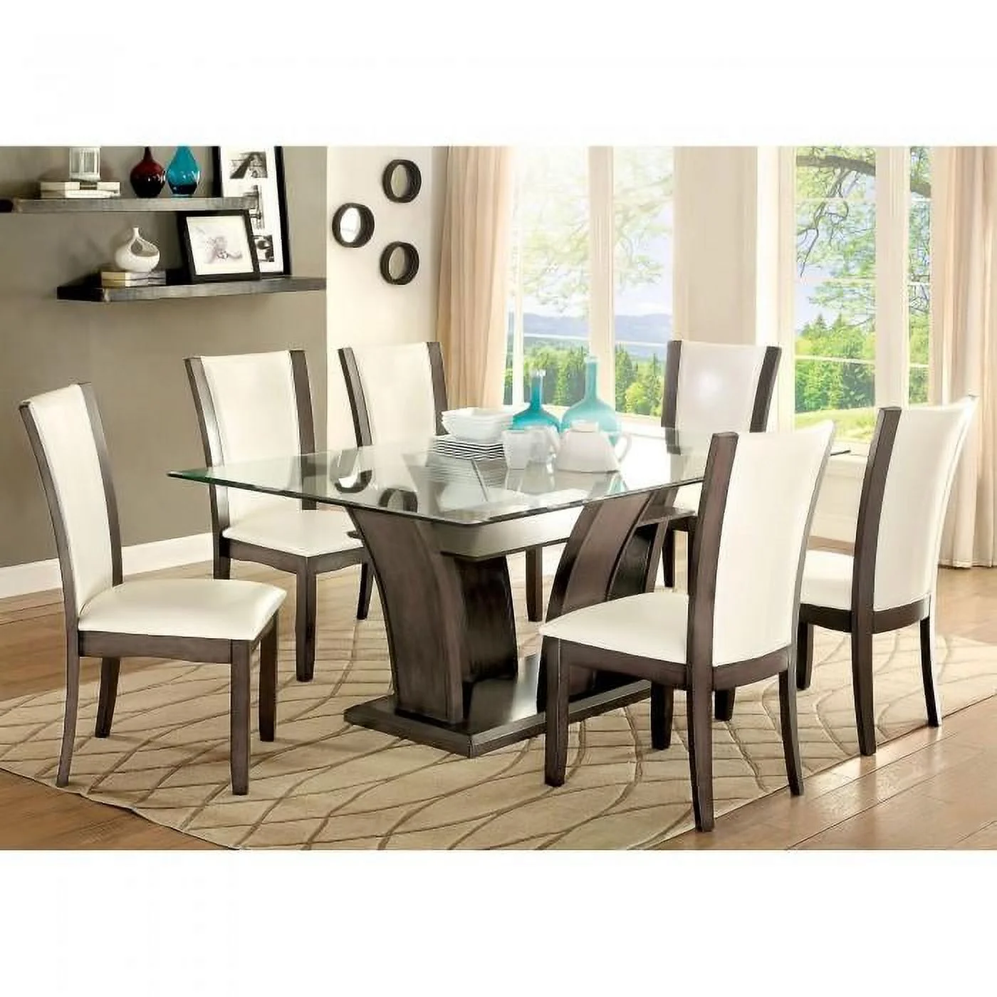 Contemporary Gray Solid Wood Dining Room Set 7pcs FOA Manhattan