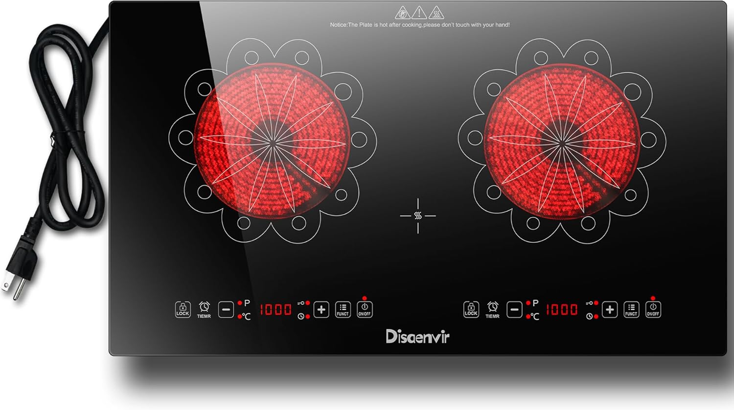 2 Burner Electric Cooktop - 24 Inch Elecric Stovetop Built-in and Countertop, Portable Double Burner Ceramic Cook Top with Child Lock, Timer