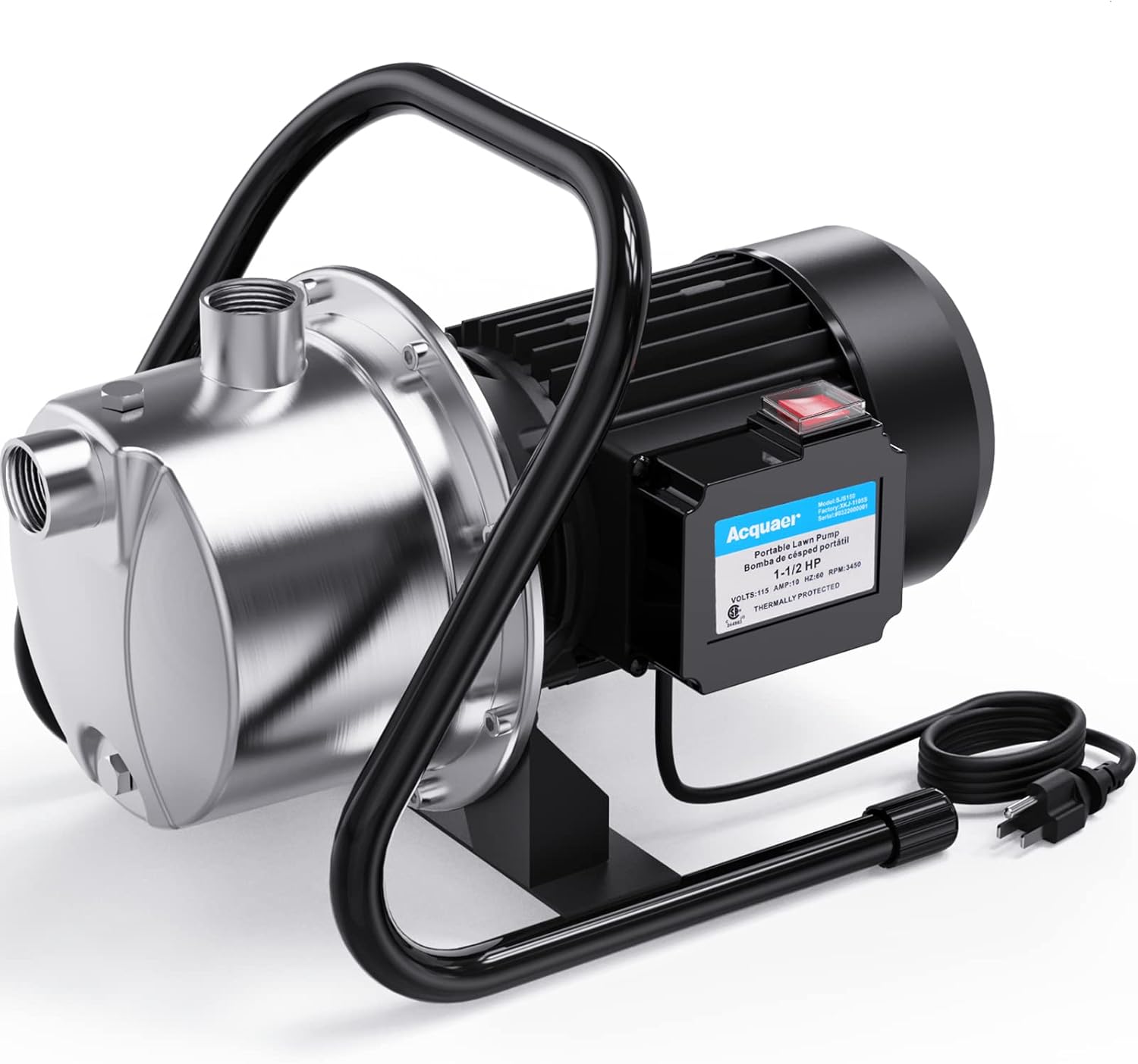 Acquaer 1.5HP Portable Shallow Well Pump Garden Pump, Stainless Steel, 1210GPH