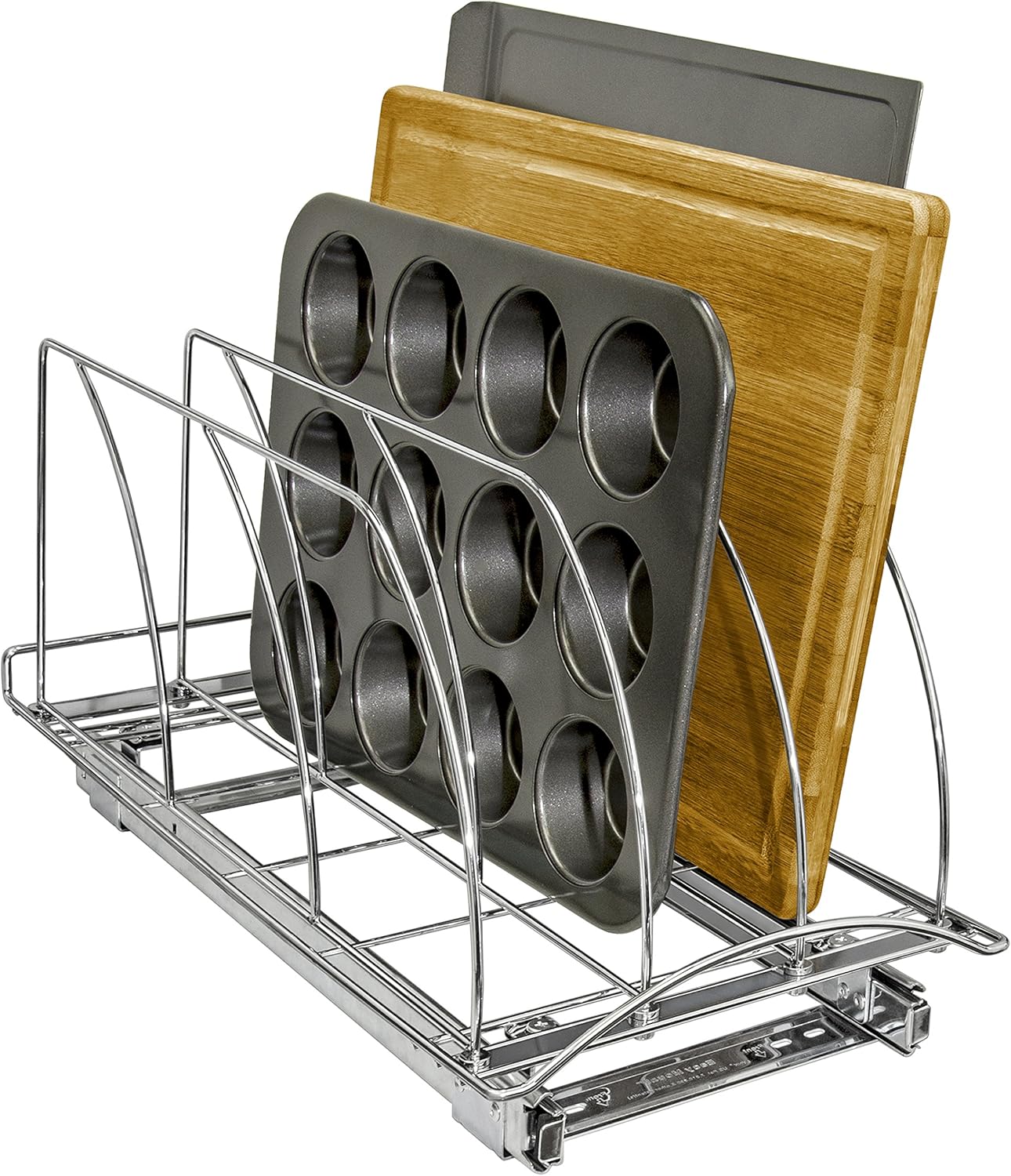 Lynk Professional® Slide Out Cutting Board, Bakeware, and Tray Organizer - Pull Out Kitchen Cabinet Rack - 10 inch wide x 21 inch deep