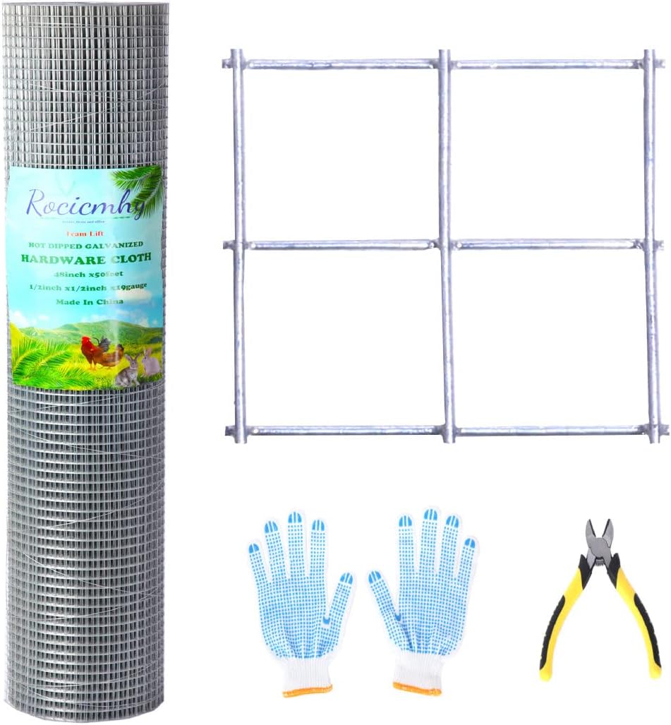 Rocicmhy 48x50 Hardware Cloth 1/2 In 19Ga,Hot Dipped Galvanized Welded Wire Fencing,Chicken Coop Wire,Chicken Wire Fence Rolls,Chicken Wire Fencing