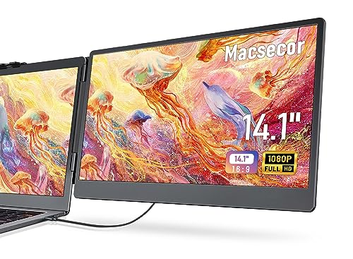 Macsecor 14.1'' Laptop Screen Extender, 1080P FHD Portable Monitor for Laptop USB C HDMI, Plug-Play Laptop Monitor Extender for 13'' -17.3'' Laptops