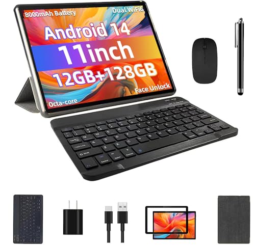 Android 14 Tablet 11inch, Support Face Unlock, 18W Fast Charging, 12GB+128GB+512GB Expand, Octa-core CPU, 8000mAh Large Battery WiFi6, BT5.0