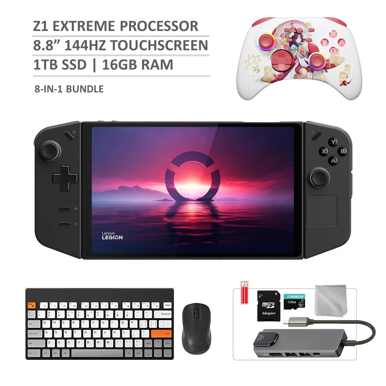 Lenovo Legion Go 1TB SSD Gaming Handheld 8.8-inch Touchscreen 144Hz 2K QHD AMD Ryzen Z1 Extreme Processor, Mytrix Touro Wireless Pro Controller, Hub
