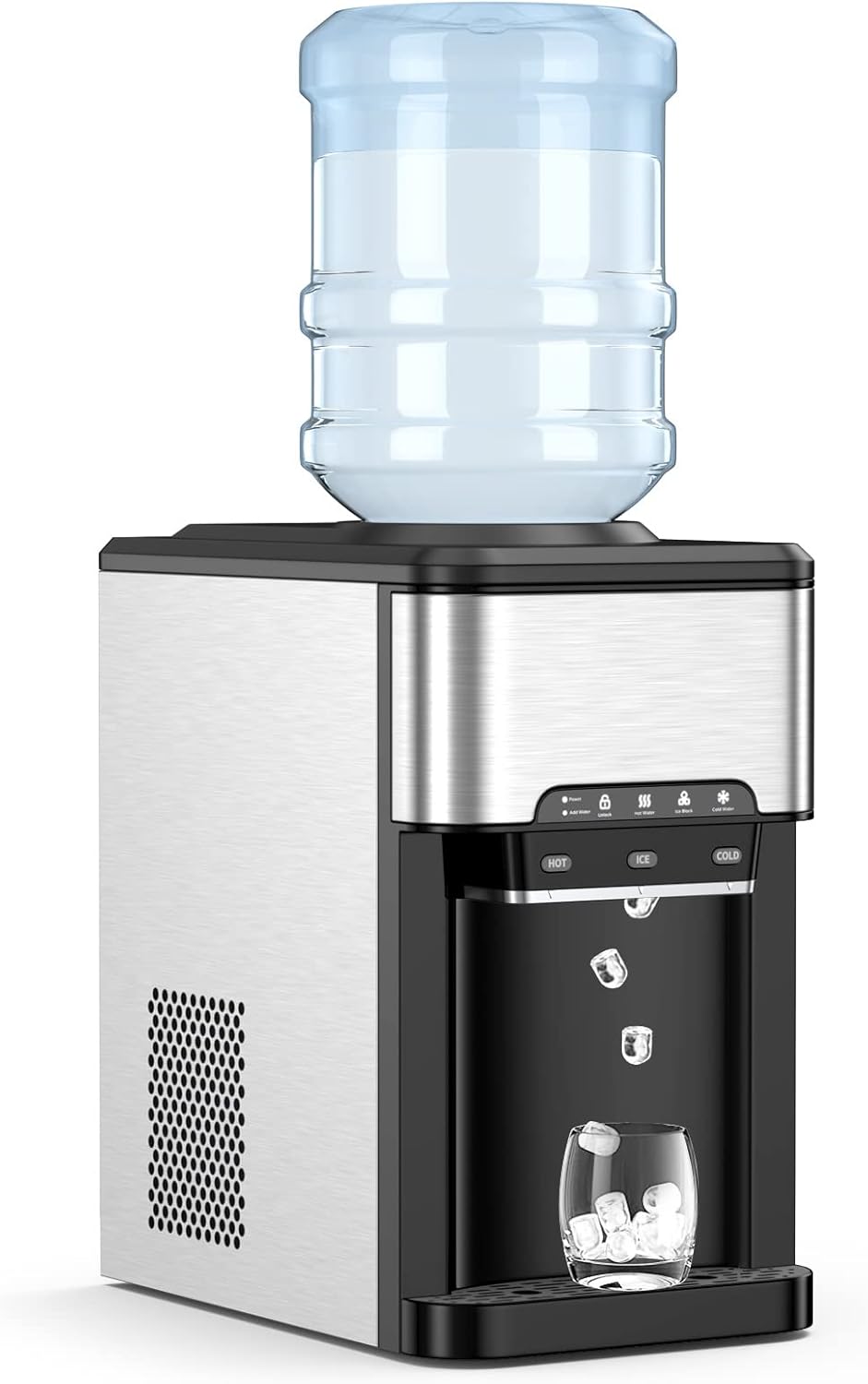 PETSITE Countertop Water Cooler Dispenser with Ice Maker, 3 in 1 Top-Loading Hot & Cold Water Dispenser 5 Gallon, 48 LBS Daily-Ice