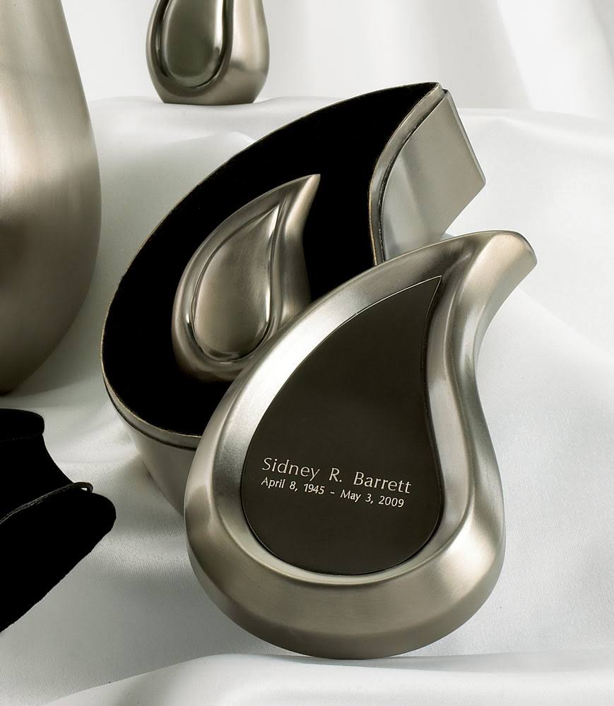 Brushed Pewter Tear Drop Ultra Keepsake Cremation Urn Set for Ashes