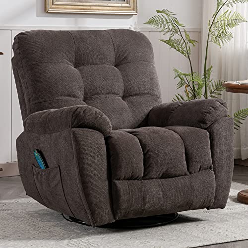 Big and Tall Recliner Chair with Vibration Massage Swivel Rocker Recliner Chair with USB Charge Port and 2 Hidden Cup Holders