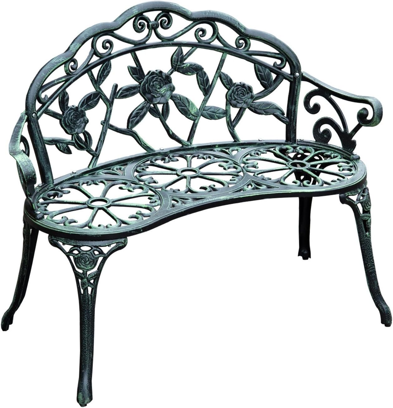 Outsunny Cast Iron Antique Rose Style Outdoor Patio Garden Park Bench, 40