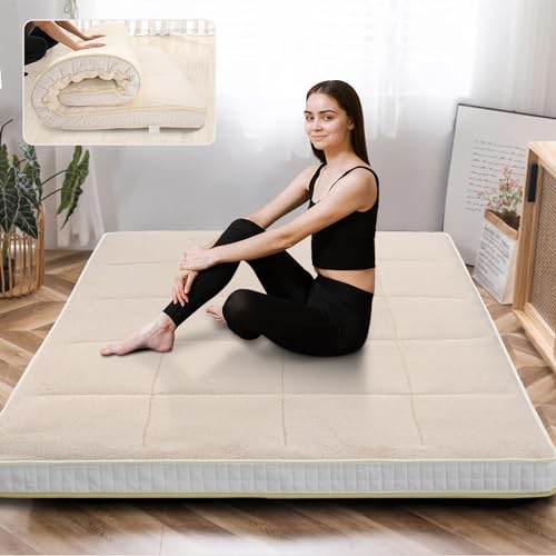 Japanese Floor Mattress Futon Mattress, Foldable Mattress Topper Thicken Tatami Mat Roll Up Mattress