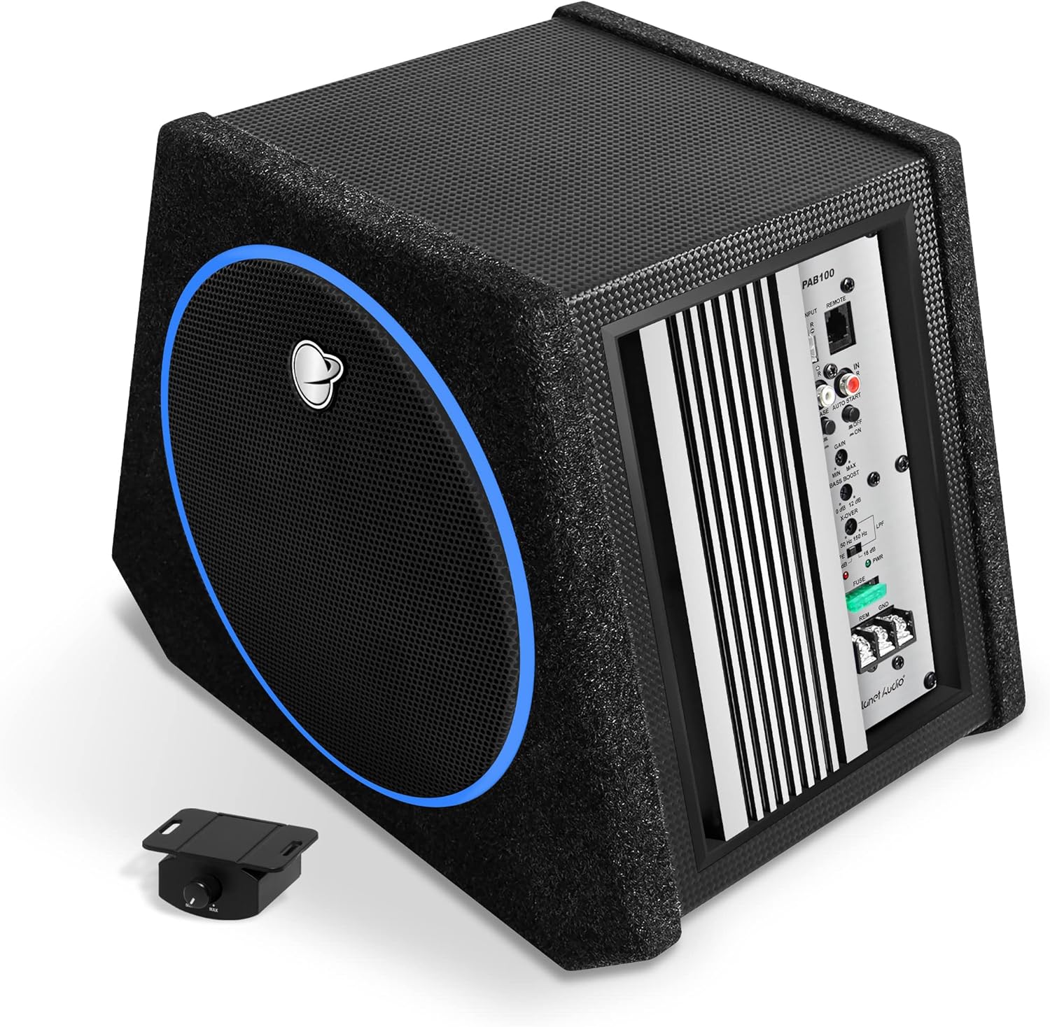Planet Audio PAB100 Car Subwoofer and Amp Package – Built-in Amplifier, 10 Inch Subwoofer with Passive Radiator, Remote Subwoofer Control
