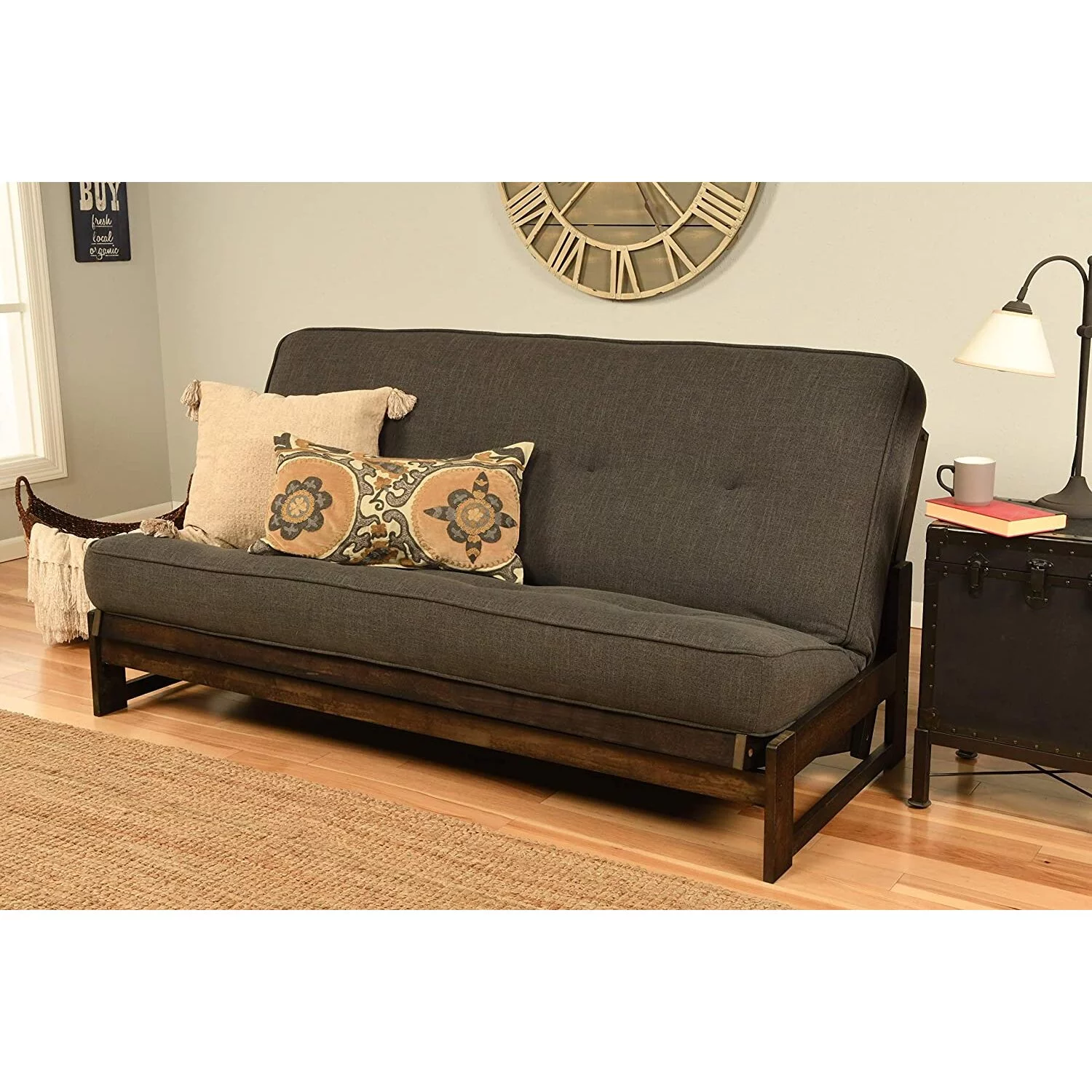 Kodiak Furniture Aspen Futon with Linen Fabric Mattress in Charcoal Gray