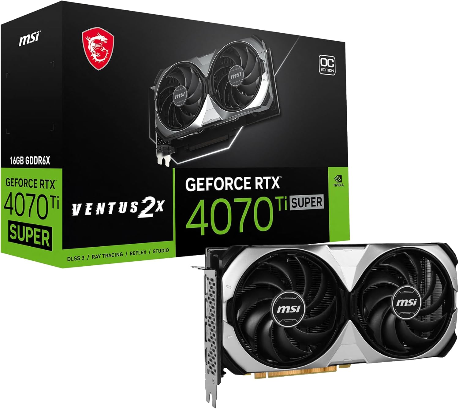 MSI Gaming RTX 4070 Ti Super 16G Ventus 2X OC Graphics Card (NVIDIA RTX 4070 Ti Super, 256-Bit, Extreme Clock: 2655 MHz, 16GB GDRR6X 21 Gbps, HDMI/DP