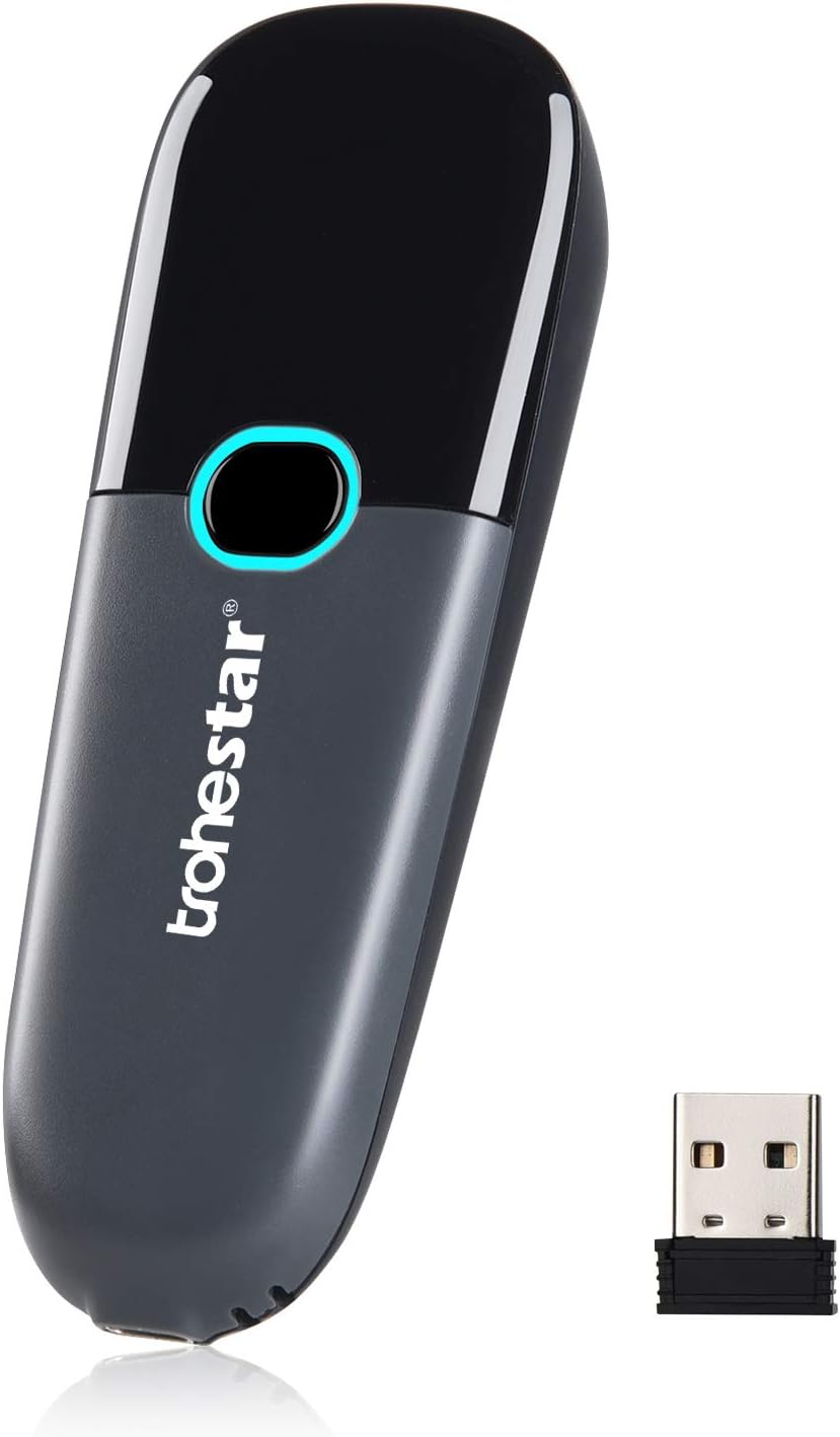Trohestar Wireless Barcode Scanner Support Bluetooth 2.4GHz USB Connection,1D Barcode Reader, Handhold Bar Code Reader for Windows, Mac, Android, iOS